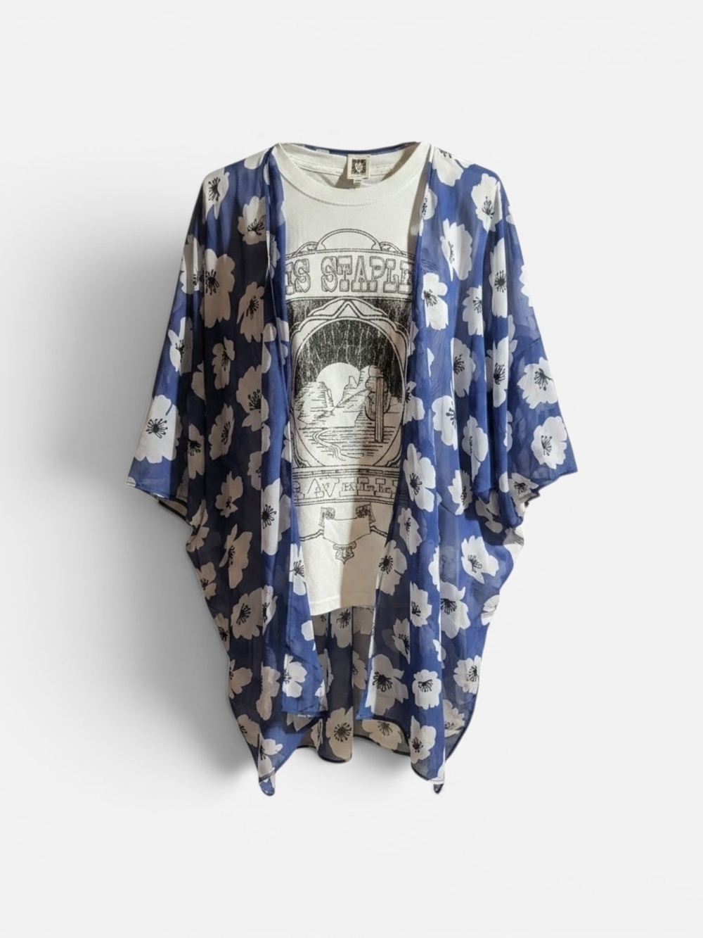 NWT Anne Klein Blue Floral Kimono w/NWT Chris Stapelton Concert Tee